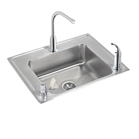 Elkay Lustertone Stainless Steel 28 X 22 X 7-5/8 Single Bowl Top Mount Classroom Sink + Faucet/Bubbler Kit DRKR2822LC
